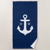 Navy Blue Anchor Monogram Strandlaken (Voorkant)