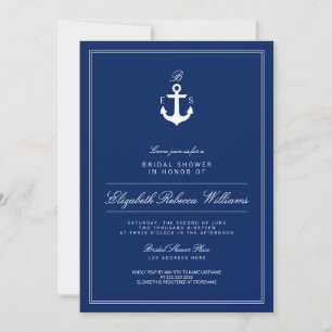 Navy Blue Anchor Monogram Vrijgezellenfeest Kaart