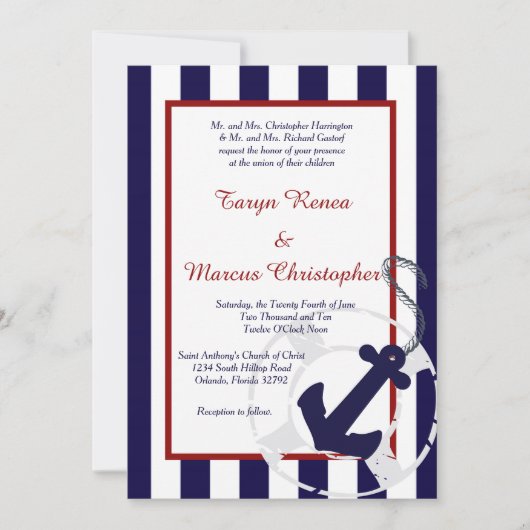 Navy Blue Anchor Nautical 5x7 Weddenschap Kaart (Voorkant)