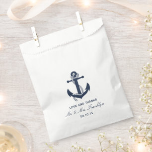 Navy Blue Anchor Nautical Beach bruiloft Bag Bedankzakje