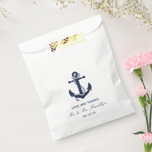 Navy Blue Anchor Nautical Beach bruiloft Bag Bedankzakje (Gezegeld)