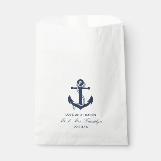 Navy Blue Anchor Nautical Beach bruiloft Bag Bedankzakje (Voorkant)