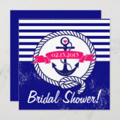 Navy Blue Anchor Nautical Bridal Shower Kaart (Voorkant / Achterkant)
