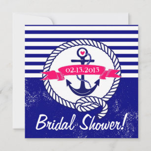 Navy Blue Anchor Nautical Bridal Shower Kaart