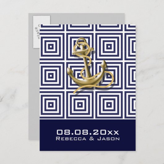 Navy Blue anchor nautical bruiloft, behalve de dat Aankondigingskaart (Voorkant / Achterkant)