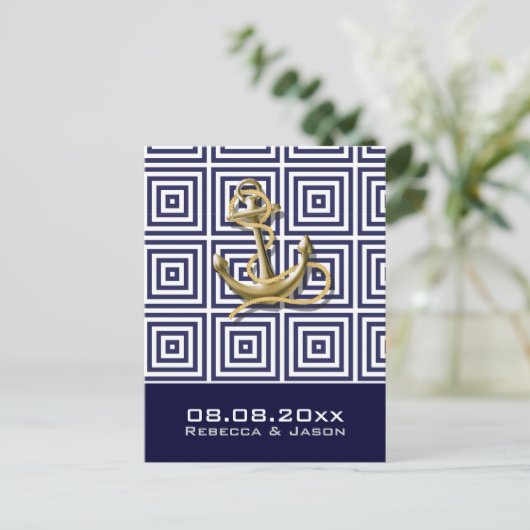 Navy Blue anchor nautical bruiloft, behalve de dat Aankondigingskaart (Staand voorkant)