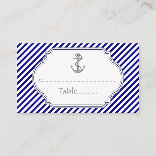 Navy blue anchor nautical bruiloft card plaatskaartje (Voorkant)