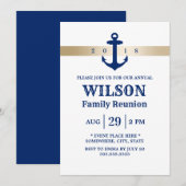 Navy Blue Anchor Nautical Family Reunion Kaart (Voorkant / Achterkant)