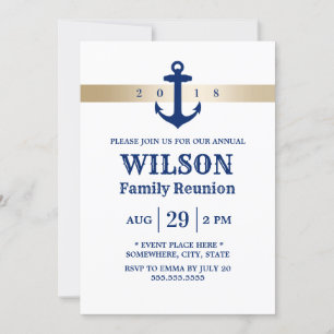 Navy Blue Anchor Nautical Family Reunion Kaart