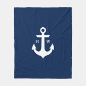 Navy Blue Anchor Nautical Monogram Fleece Deken (Voorkant)