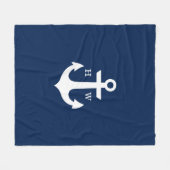 Navy Blue Anchor Nautical Monogram Fleece Deken (Voorkant (Horizontaal))