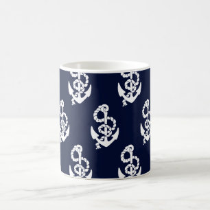 Navy Blue Anchor Nautical Pattern Koffiemok