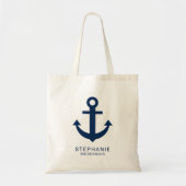 Navy Blue Anchor Nautical Personalized Bridesmaid Tote Bag (Voorkant)