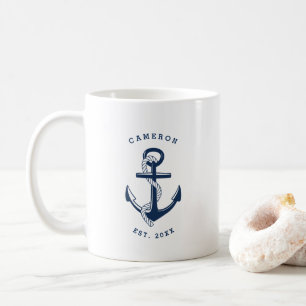 Navy Blue Anchor Nautical Personalized Mug Koffiemok