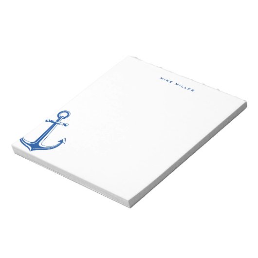 Navy Blue Anchor, Nautical Personalized Notitieblok (Linkerzijde)