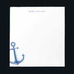 Navy Blue Anchor, Nautical Personalized Notitieblok<br><div class="desc">Voeg uw personalisatie op het formulier toe.</div>