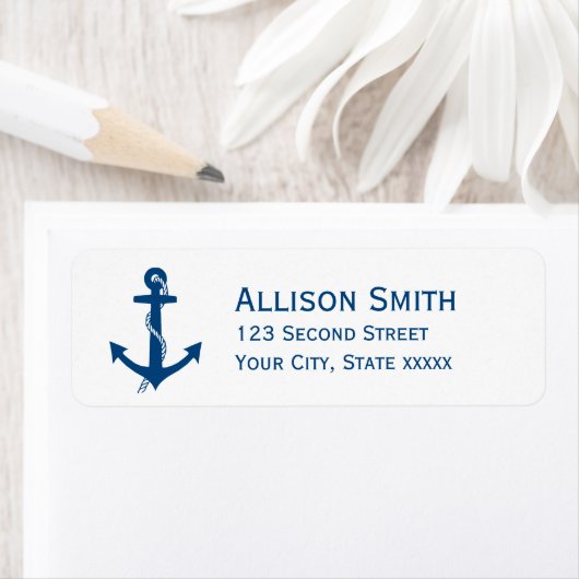 Navy Blue Anchor Nautical Return Address Labels (Insitu)