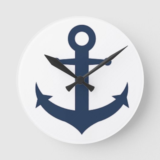 Navy Blue Anchor Nautical Ronde Klok (Voorkant)