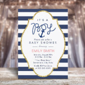 Navy Blue Anchor Nautical Stripes Boy Baby shower Kaart