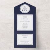 Navy Blue Anchor Nautical Wedding All In One Uitnodiging (Binnen)