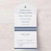 Navy Blue Anchor Nautical Wedding All In One Uitnodiging (Binnen)