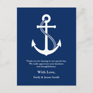 Navy Blue Anchor Nautical Wedding Bedankt Briefkaart