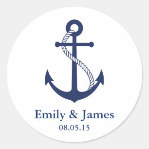 Navy Blue Anchor Nautical Wedding Favor Ronde Sticker