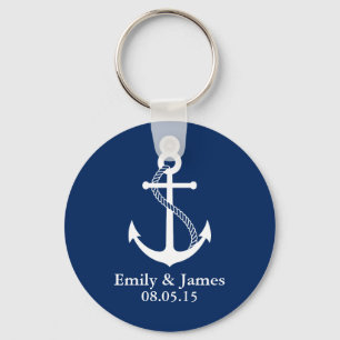 Navy Blue Anchor Nautical Wedding Favor Sleutelhanger