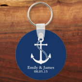 Navy Blue Anchor Nautical Wedding Favor Sleutelhanger (Voorkant)