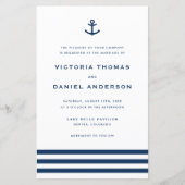 Navy Blue Anchor Nautical Wedding Invitation (Voorkant)