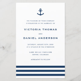 Navy Blue Anchor Nautical Wedding Invitation
