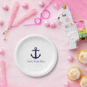 Navy Blue Anchor Nautische Elegante Partij Borden Papieren Bordje (Feest)
