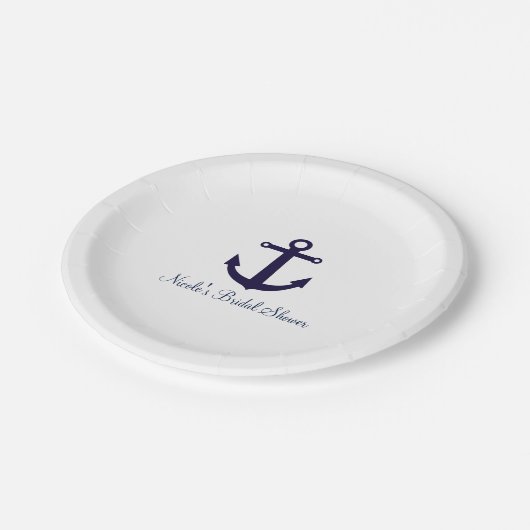Navy Blue Anchor Nautische Elegante Partij Borden Papieren Bordje (Gekanteld)