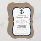 Navy Blue Anchor on Burlap Nautical Verloving Kaart (Voorkant / Achterkant)