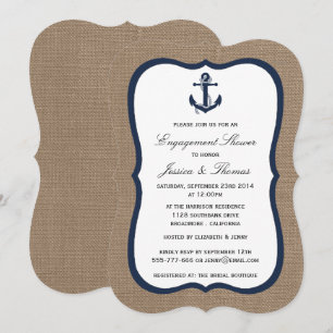 Navy Blue Anchor on Burlap Nautical Verloving Kaart