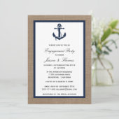 Navy Blue Anchor on Burlap Nautical Verloving Kaart (Staand voorkant)