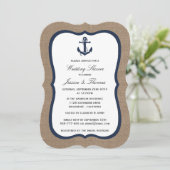 Navy Blue Anchor on Burlap Nautical Wedding Shower Kaart (Staand voorkant)
