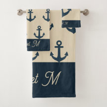 Navy Blue Anchor op Beige Coastal Decor