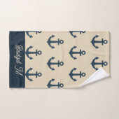 Navy Blue Anchor op Beige Coastal Decor Bad Handdoek (Handdoek)