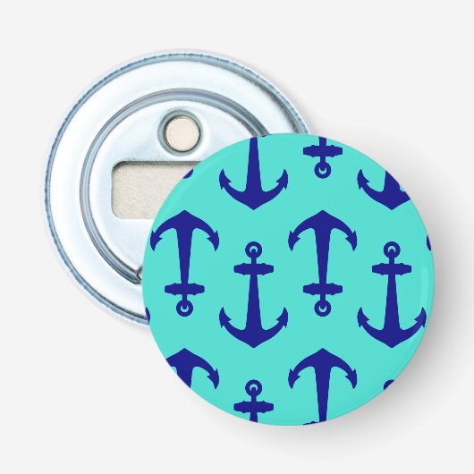 Navy Blue Anchor op het kustdek van Turquoise Button Flesopener (Voorkant)