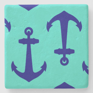Navy Blue Anchor op het kustdek van Turquoise Stenen Onderzetter