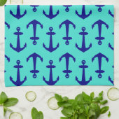 Navy Blue Anchor op het kustdek van Turquoise Theedoek (Gevouwen)
