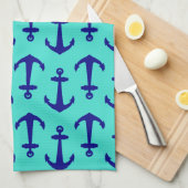 Navy Blue Anchor op het kustdek van Turquoise Theedoek (Quarter Fold)