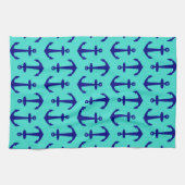 Navy Blue Anchor op het kustdek van Turquoise Theedoek (Horizontaal)