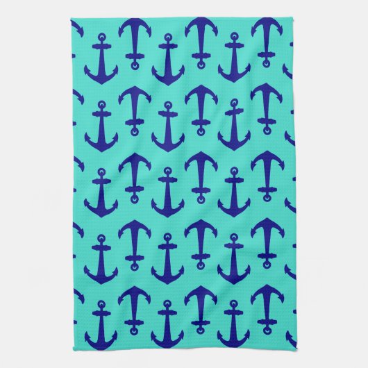 Navy Blue Anchor op het kustdek van Turquoise Theedoek (Verticaal)
