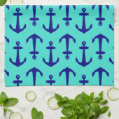 Navy Blue Anchor op het kustdek van Turquoise Theedoek (Gevouwen)