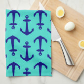 Navy Blue Anchor op het kustdek van Turquoise Theedoek (Quarter Fold)