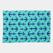 Navy Blue Anchor op het kustdek van Turquoise Theedoek (Horizontaal)