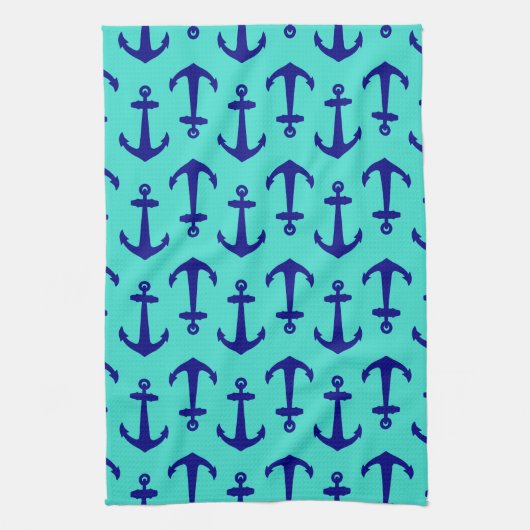 Navy Blue Anchor op het kustdek van Turquoise Theedoek (Verticaal)