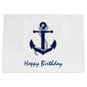 Navy Blue Anchor op White Nautical Birthday Groot Cadeauzakje (Voorkant)